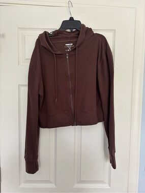 Cropped Zip-Up Hoodie - Chocolate Brown